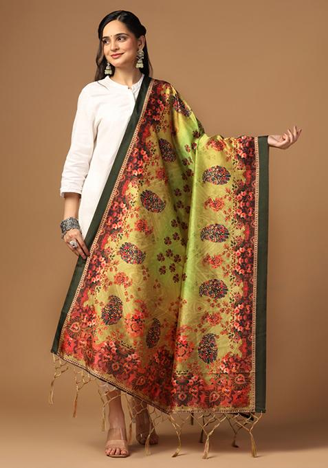 Multicolour Printed Assam Silk Dupatta