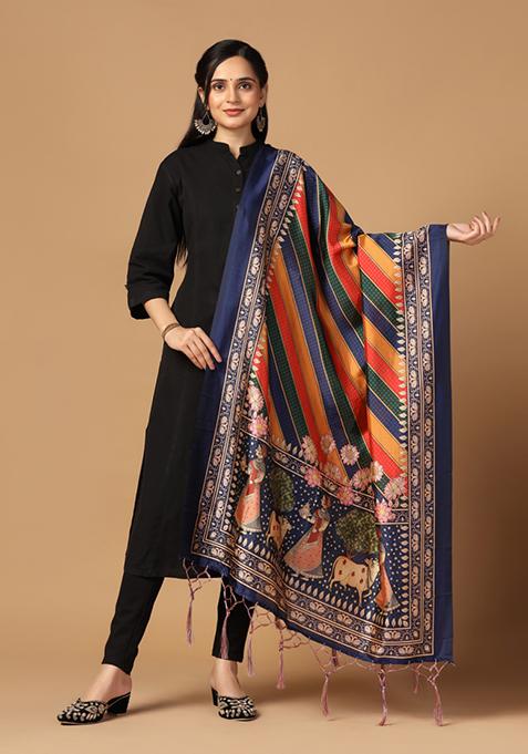 Multicolour Printed Silk Dupatta