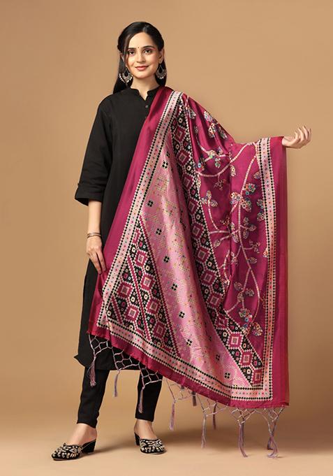 Multicolour Printed Assam Silk Dupatta