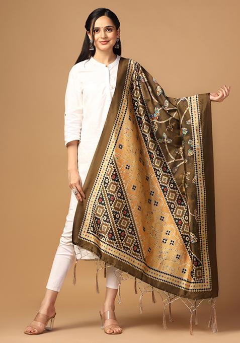 Multicolour Printed Assam Silk Dupatta