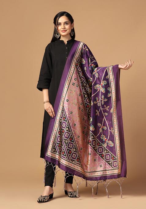 Multicolour Printed Assam Silk Dupatta