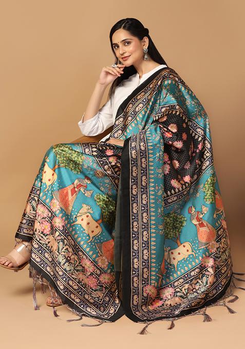 Multicolour Printed Assam Silk Dupatta