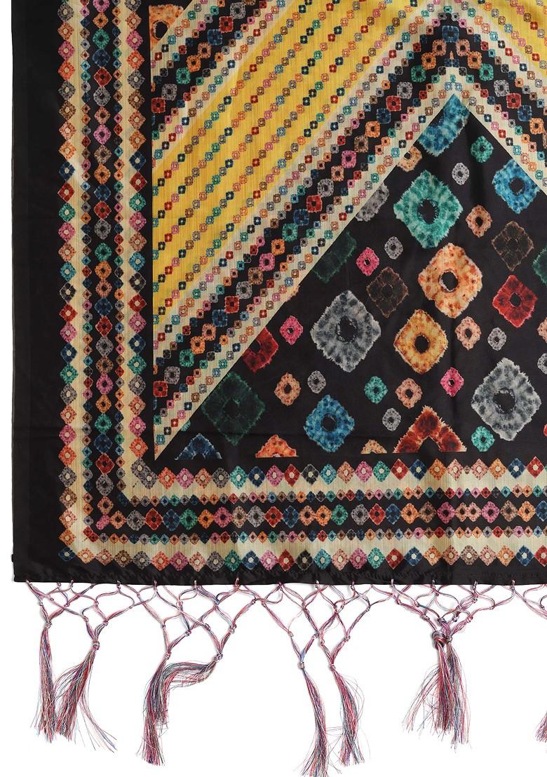 Multicolour Printed Assam Silk Dupatta - Indya