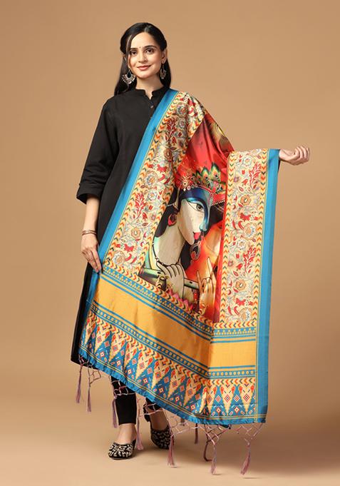 Multicolour Printed Silk Dupatta