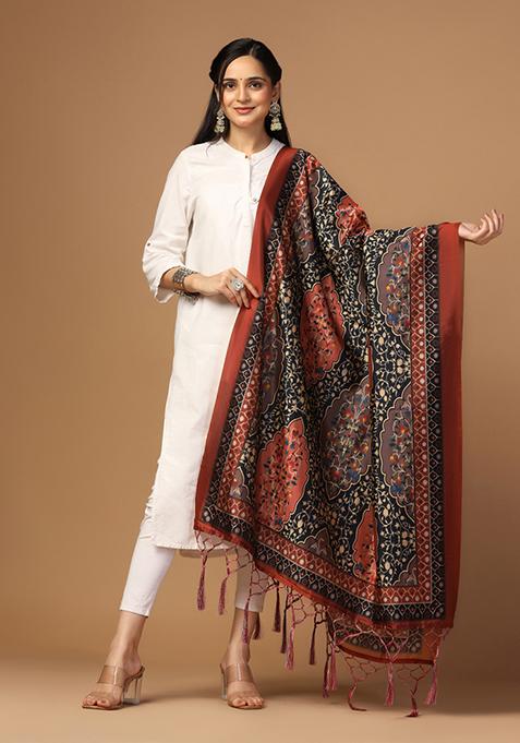 Multicolour Printed Silk Dupatta