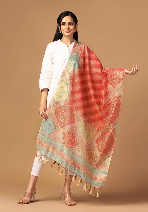 Gajari Printed Sequin Embroidered Chanderi Silk Dupatta