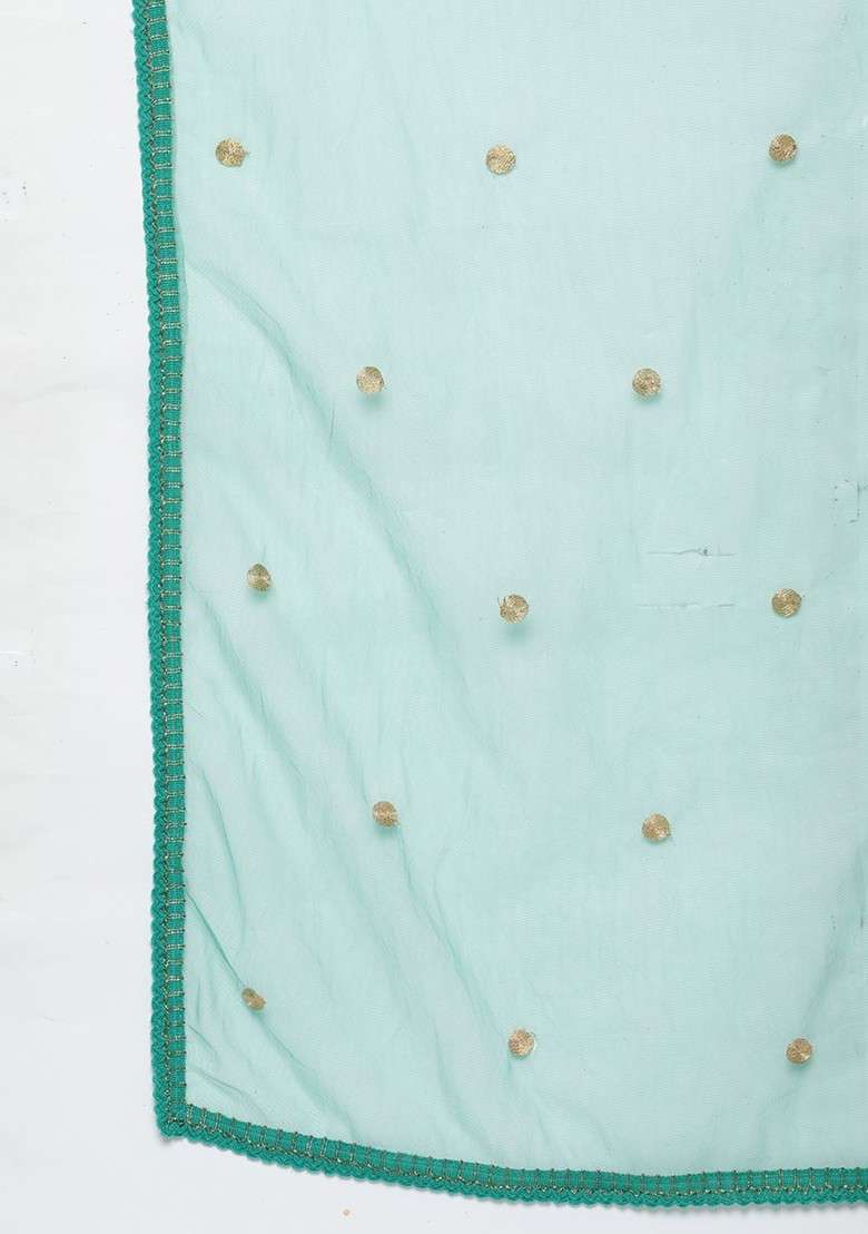Green Ethnic Motifs Embroidered Dupatta - Indya