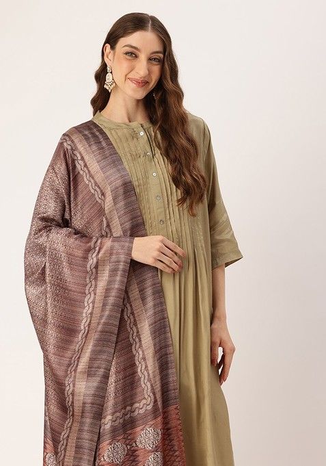 Brown Ethnic Motifs Printed Poly Blend Dupatta