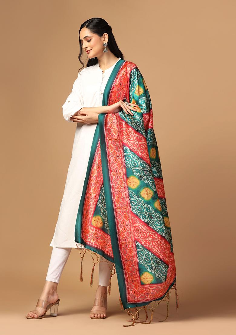 Green Abstract Print Art Silk Dupatta