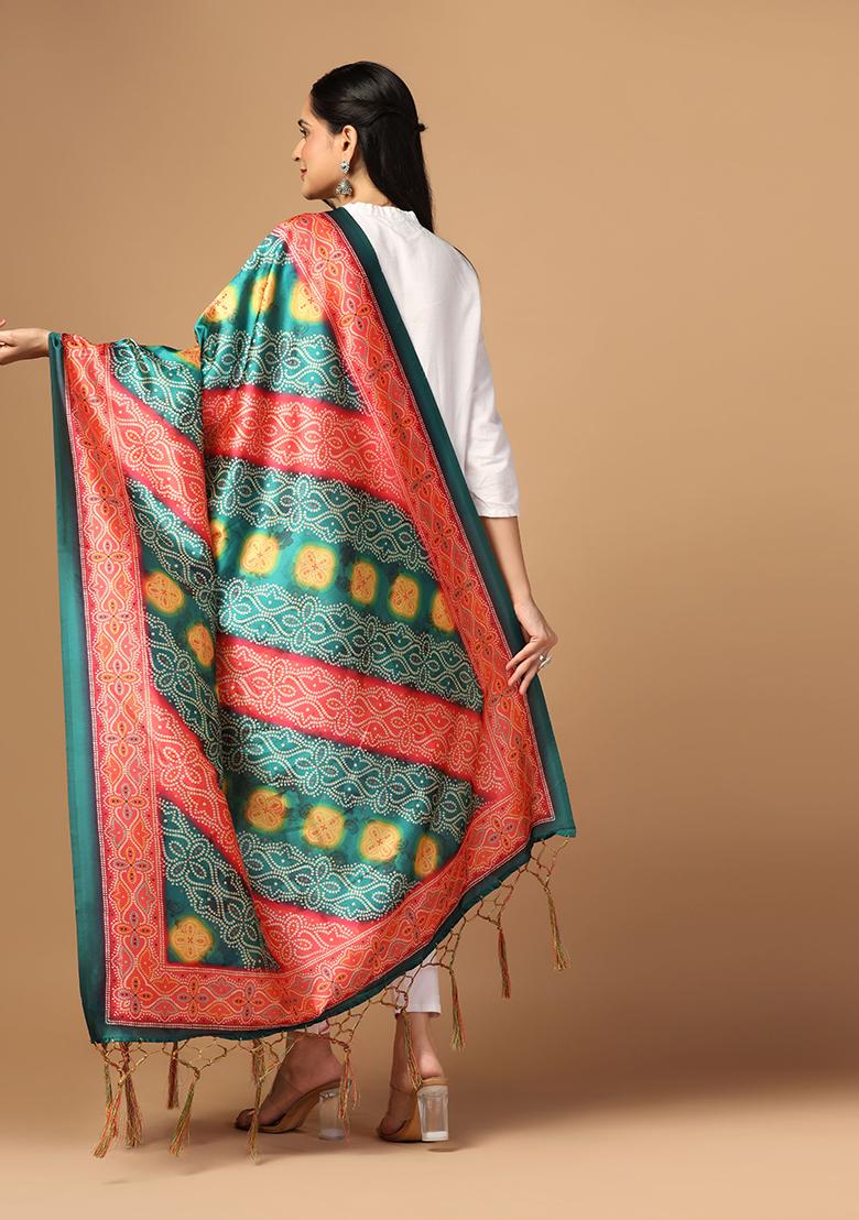 Green Abstract Print Art Silk Dupatta