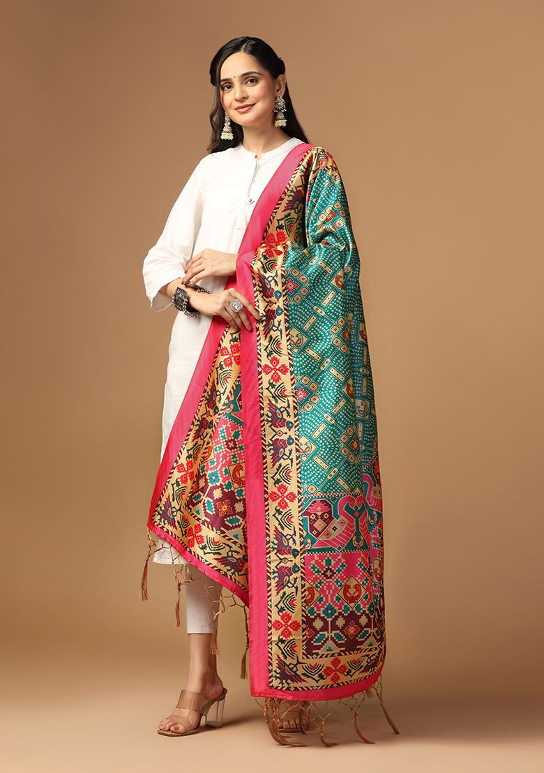 Green Abstract Print Art Silk Dupatta