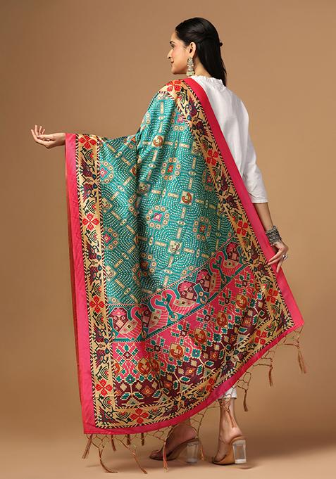 Green Abstract Print Art Silk Dupatta