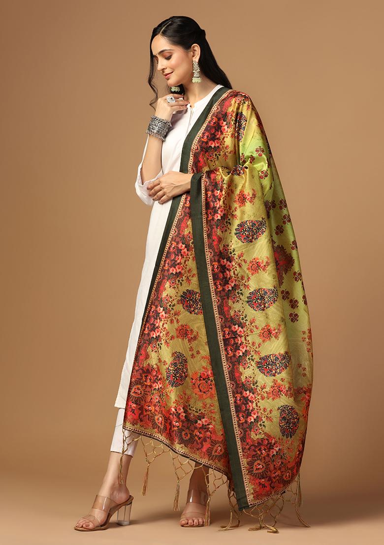 Green Abstract Print Art Silk Dupatta