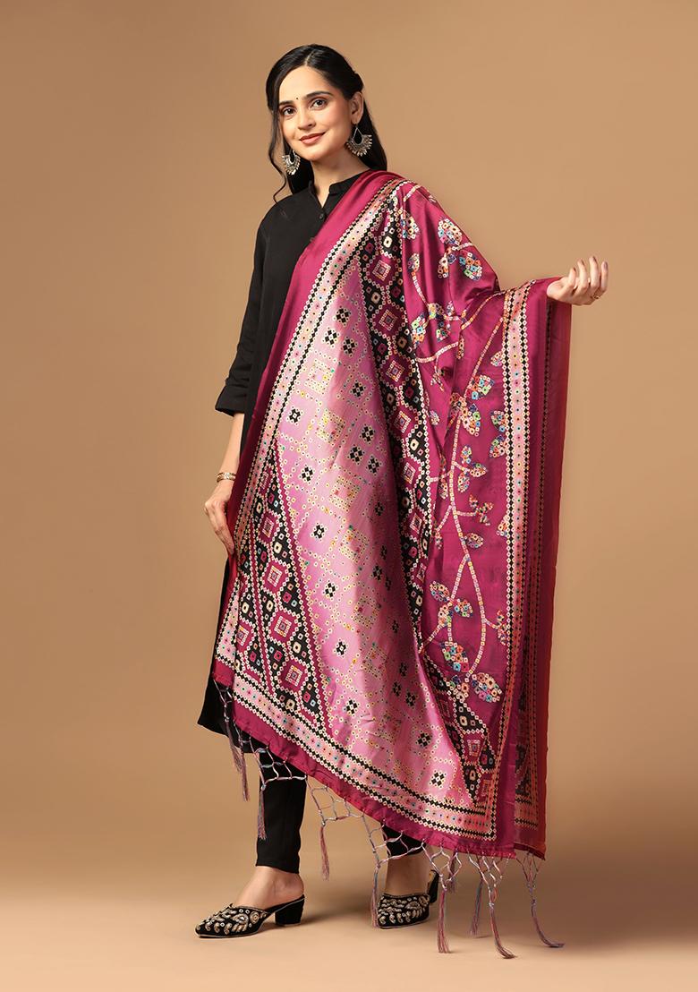 Burgundy Abstract Print Art Silk Dupatta