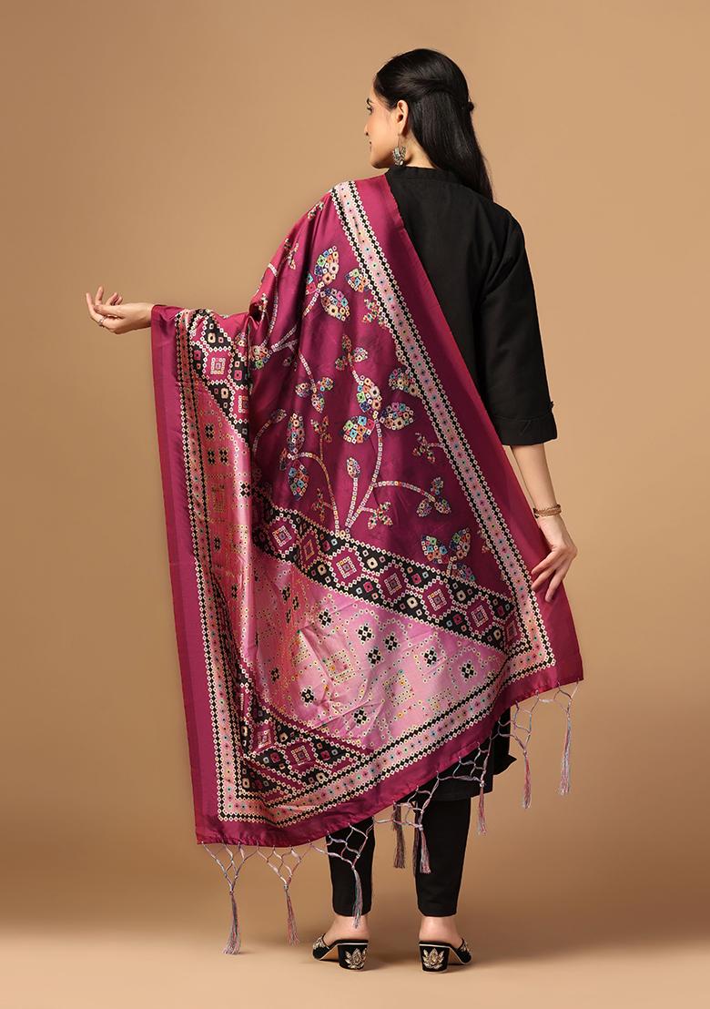 Burgundy Abstract Print Art Silk Dupatta