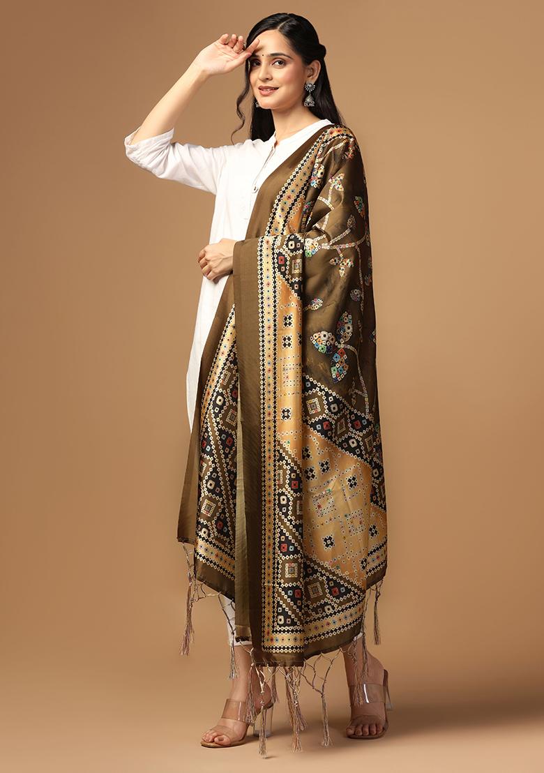 Green Abstract Print Art Silk Dupatta