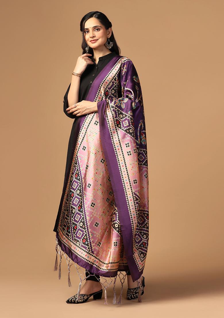 Purple Abstract Print Art Silk Dupatta