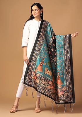 Sea Green Abstract Print Art Silk Dupatta