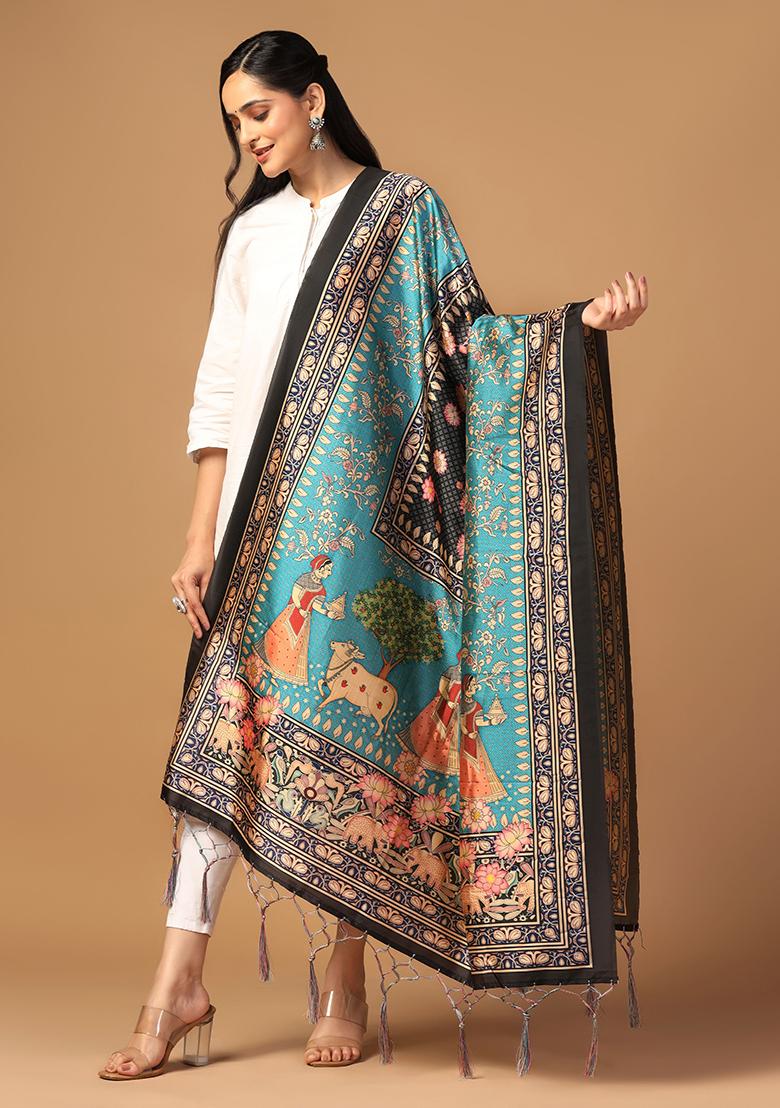 Sea Green Abstract Print Art Silk Dupatta