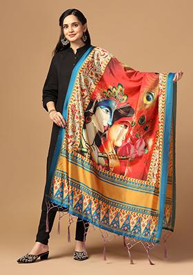 Orange Abstract Print Art Silk Dupatta