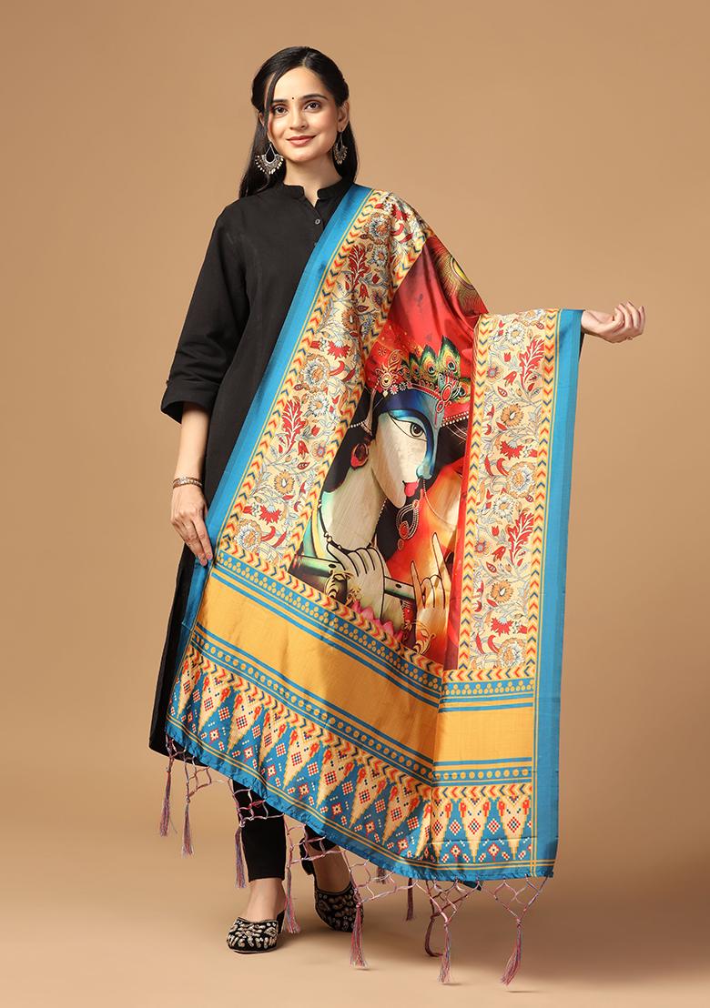 Orange Abstract Print Art Silk Dupatta