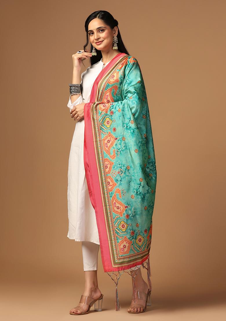 Sea Green Abstract Print Art Silk Dupatta