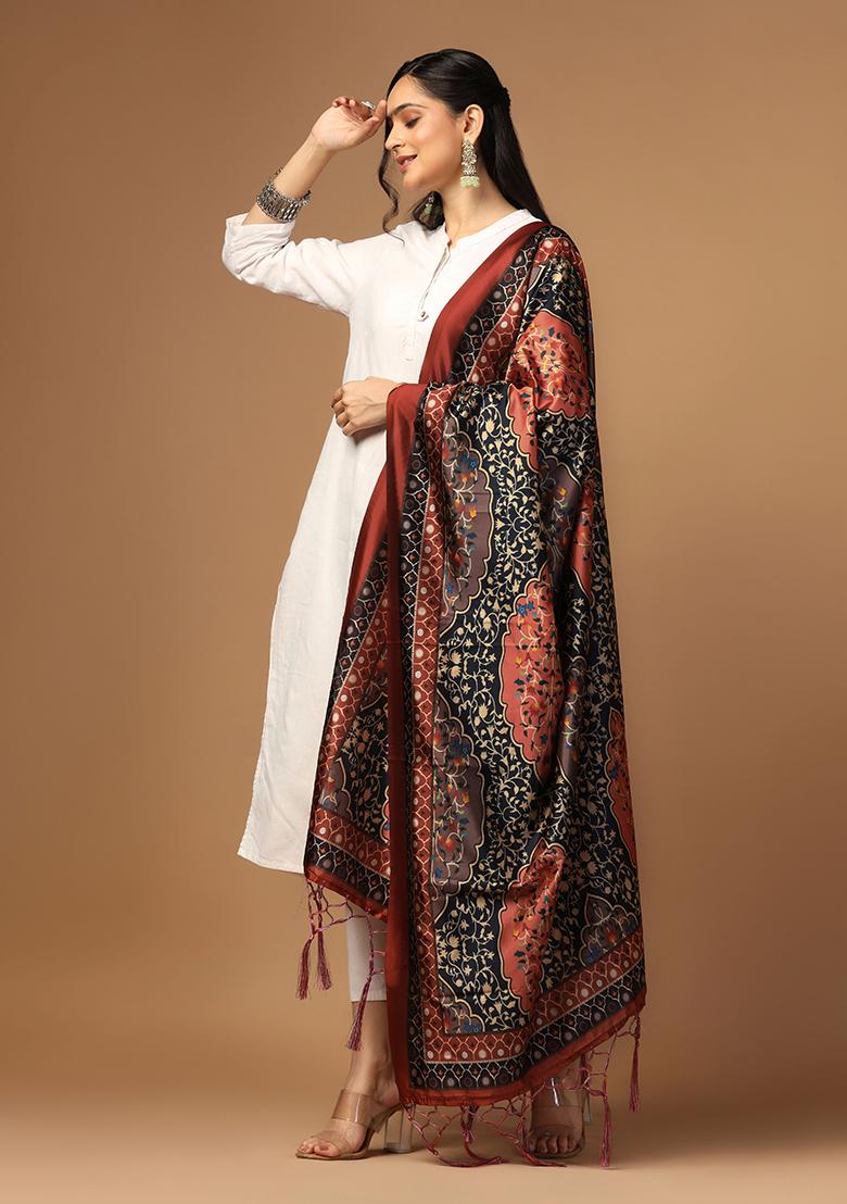 Black Abstract Print Art Silk Dupatta