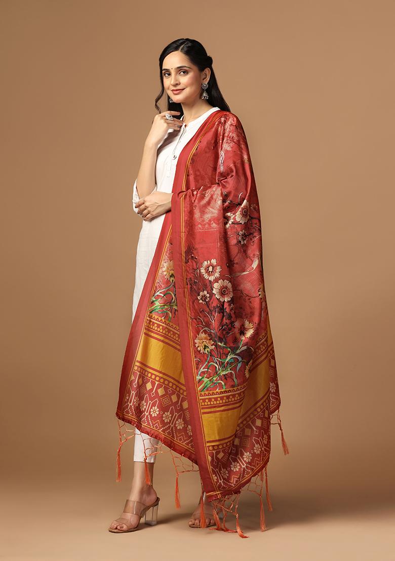Rust Abstract Print Art Silk Dupatta