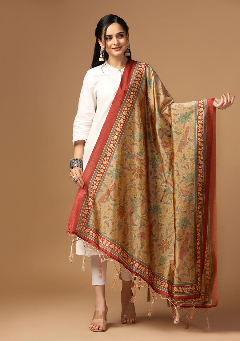Beige Abstract Print Art Silk Dupatta