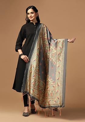 Grey Abstract Print Art Silk Dupatta