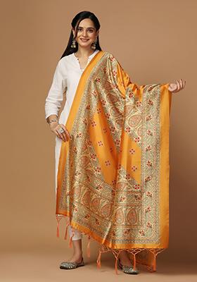 Mustard Abstract Print Art Silk Dupatta
