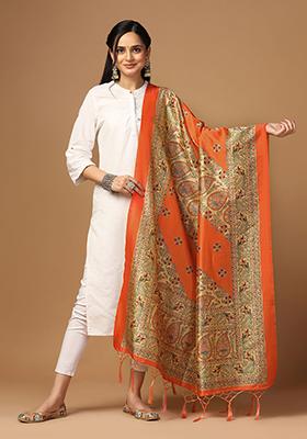 Orange Abstract Print Art Silk Dupatta