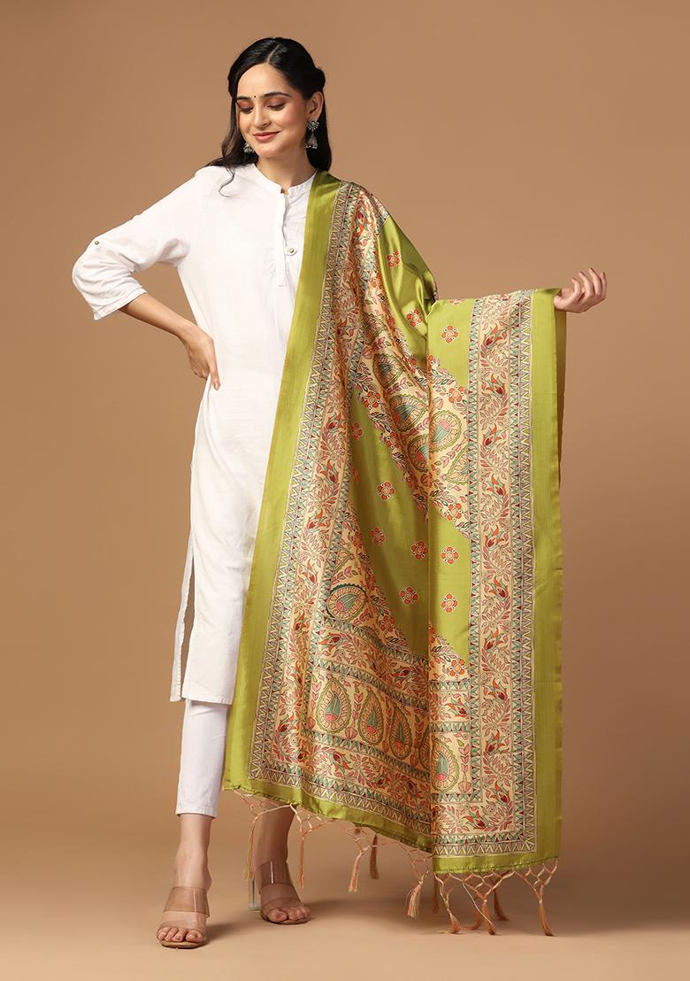 Green Abstract Print Art Silk Dupatta