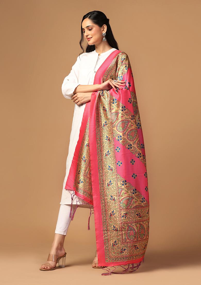 Pink Abstract Print Art Silk Dupatta