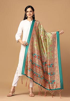 Green Abstract Print Art Silk Dupatta