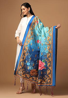 Blue Abstract Print Art Silk Dupatta