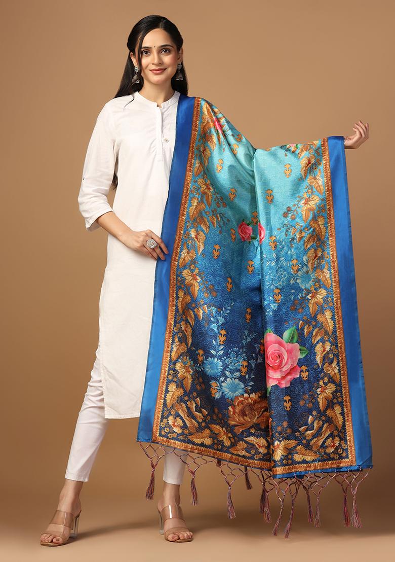 Blue Abstract Print Art Silk Dupatta