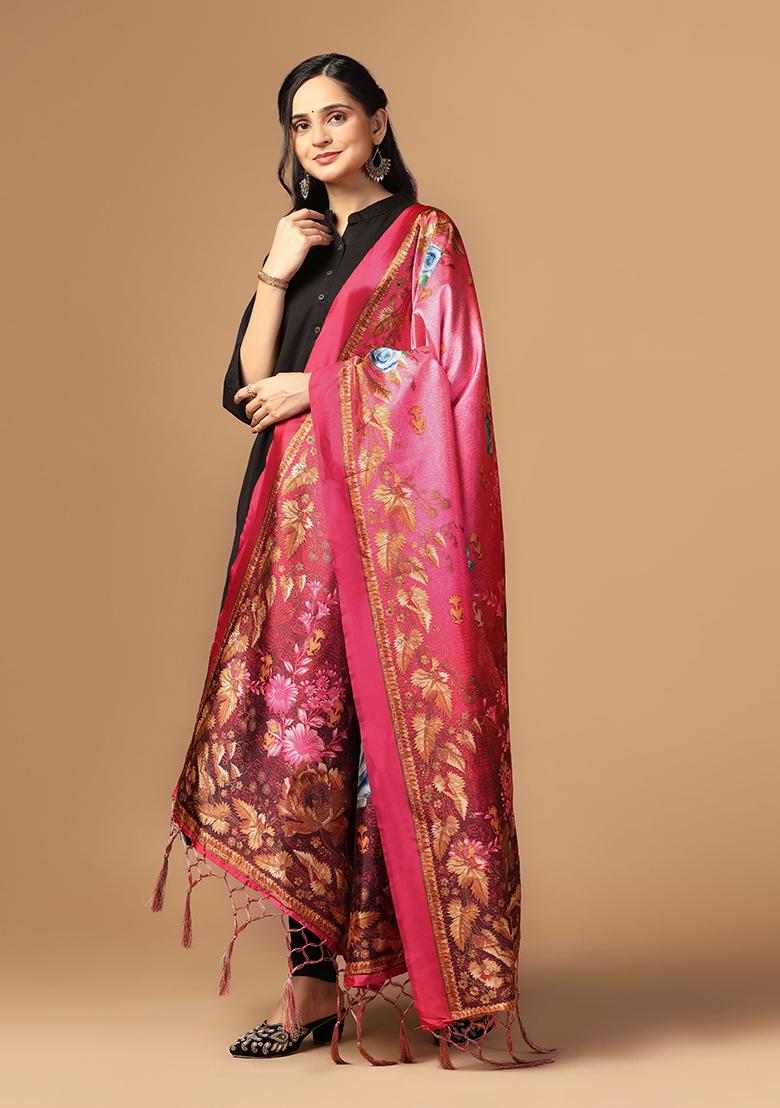 Pink Abstract Print Art Silk Dupatta