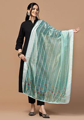 Sea Green Abstract Print Organza Dupatta