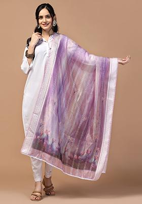 Purple Abstract Print Organza Dupatta