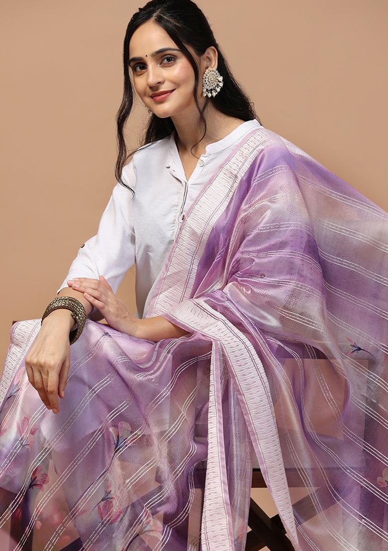 Purple Abstract Print Organza Dupatta