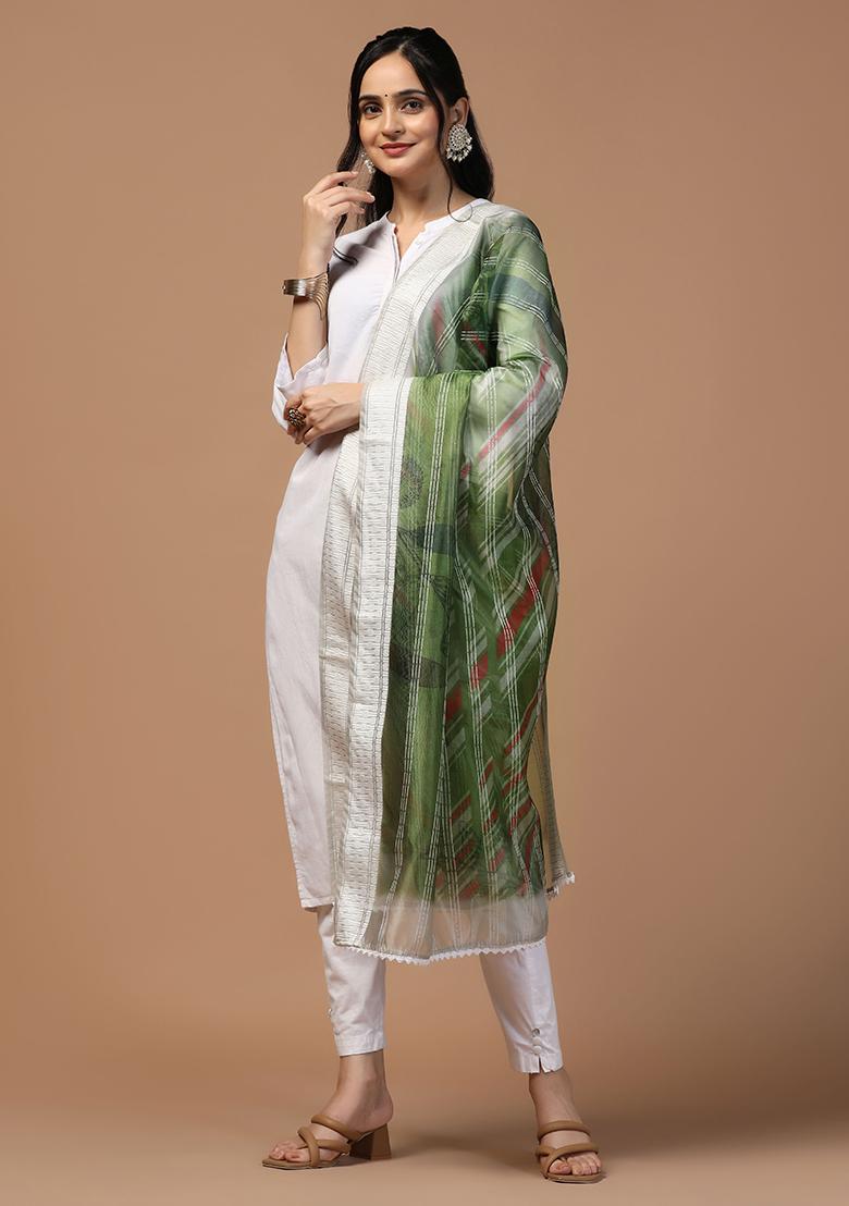 Green Abstract Print Organza Dupatta