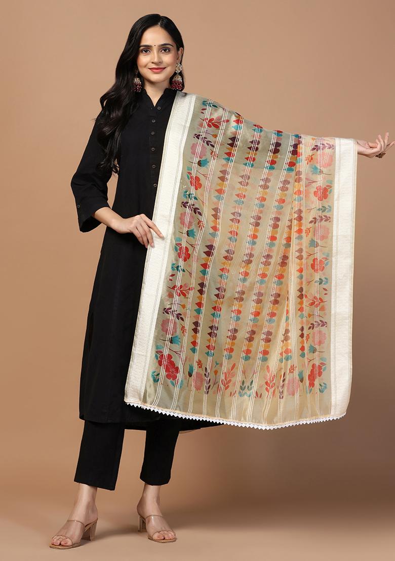 Peach Abstract Print Organza Dupatta