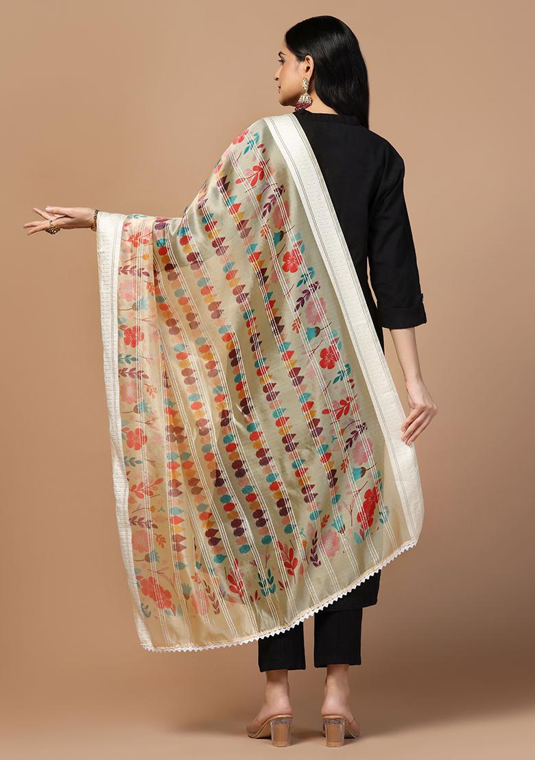 Peach Abstract Print Organza Dupatta