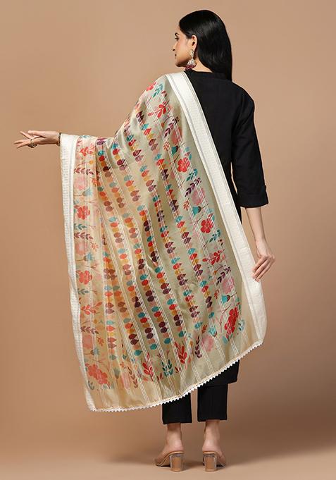 Peach Abstract Print Organza Dupatta