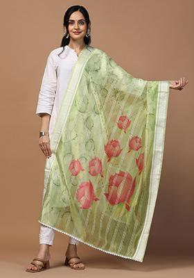 Green Abstract Print Organza Dupatta