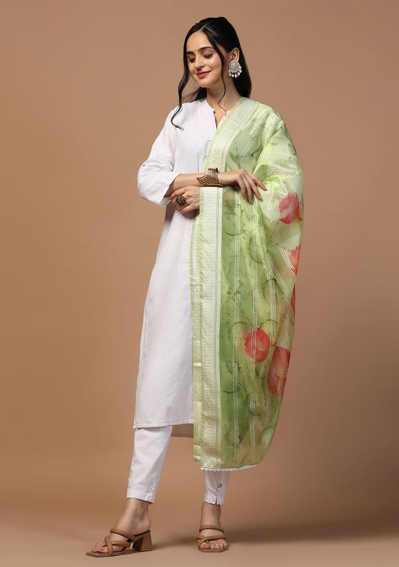 Green Abstract Print Organza Dupatta