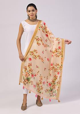 Peach Abstract Print Poly Blend Dupatta