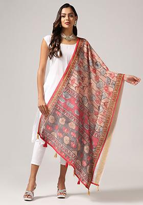Pink Abstract Print Poly Blend Dupatta