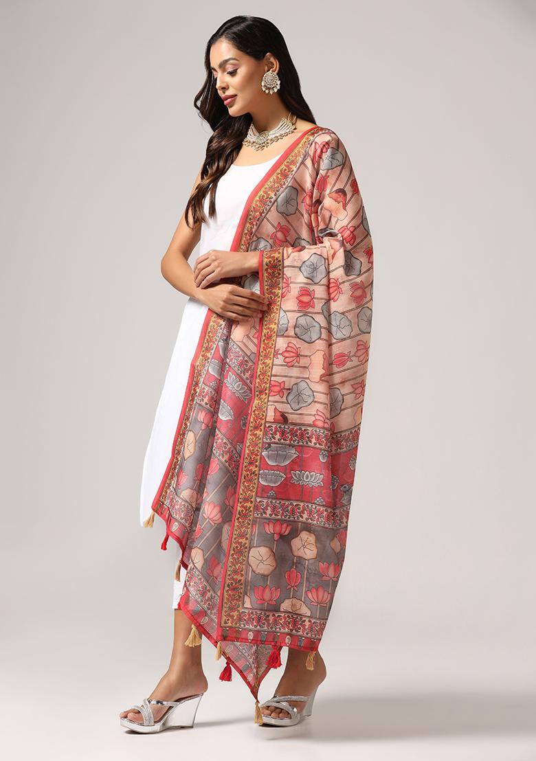 Pink Abstract Print Poly Blend Dupatta